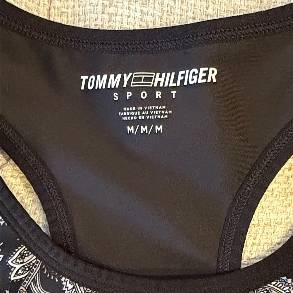 Tommy Hilfiger Black and White Paisley Sports Bra M